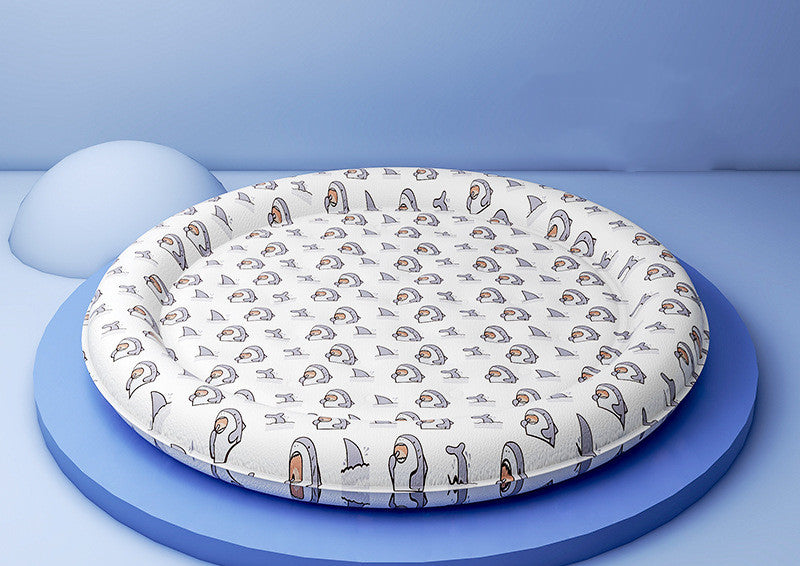 KFX-1589437 Round Cold Gel Ice Mat for Pets - Soft, Washable, Cute Cartoon Design