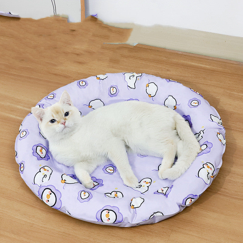 KFX-1589437 Round Cold Gel Ice Mat for Pets - Soft, Washable, Cute Cartoon Design