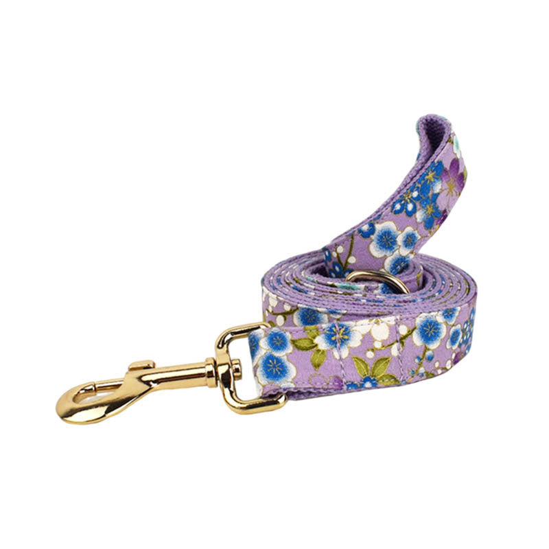 KFX-1591357 Floral Dog Collar and Leash Set with Bow, Vest, and Poop Bag - Five-Piece Collection