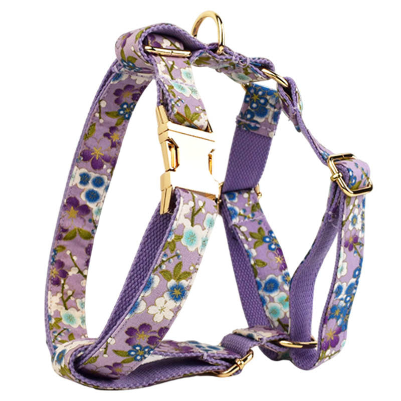 KFX-1591357 Floral Dog Collar and Leash Set with Bow, Vest, and Poop Bag - Five-Piece Collection