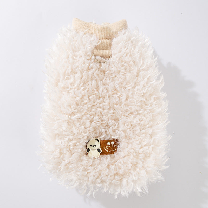 KFX-1593917 Cozy Lamb Wool Pet Vest with Panda Badge for Small Cats and Dogs