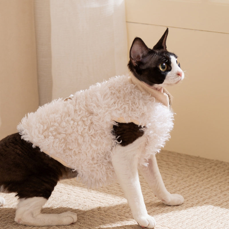 KFX-1593917 Cozy Lamb Wool Pet Vest with Panda Badge for Small Cats and Dogs