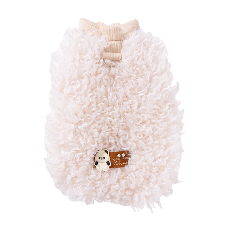 KFX-1593917 Cozy Lamb Wool Pet Vest with Panda Badge for Small Cats and Dogs