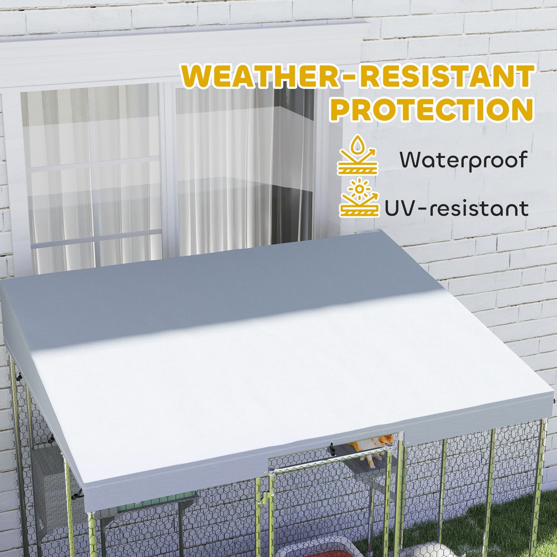 KFX-1595197 Large Outdoor Cat Enclosure with Waterproof Canopy, Sleeping Box & Jumping Platforms for 1-3 Cats, 79" Galvanized Steel