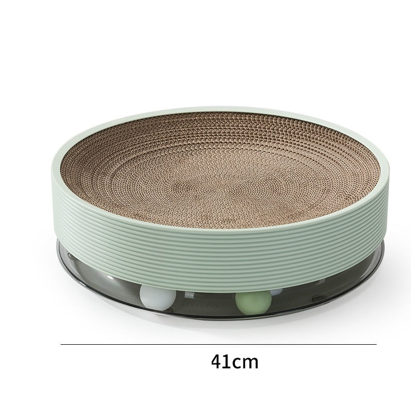 KFX-1595325 Three-in-One Corrugated Cat Scratch Board and Toy with Balls - Grey Green / Milky White