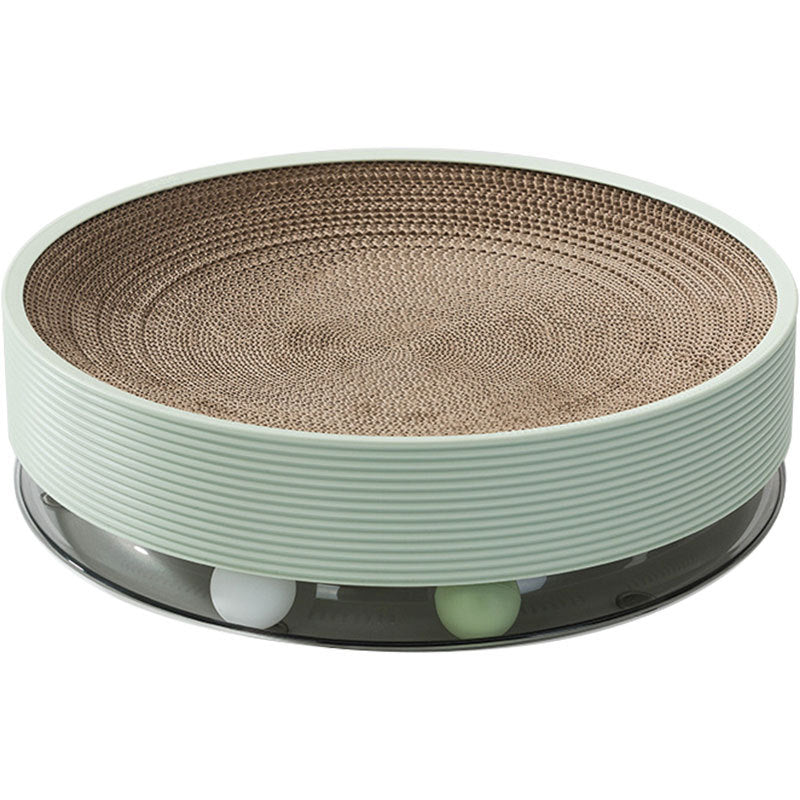 KFX-1595325 Three-in-One Corrugated Cat Scratch Board and Toy with Balls - Grey Green / Milky White