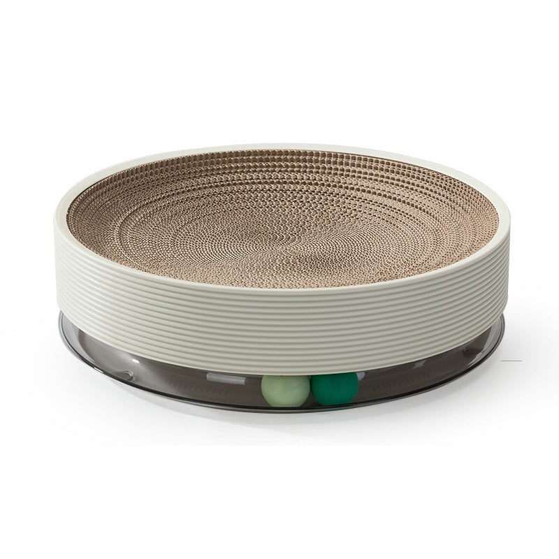 KFX-1595325 Three-in-One Corrugated Cat Scratch Board and Toy with Balls - Grey Green / Milky White