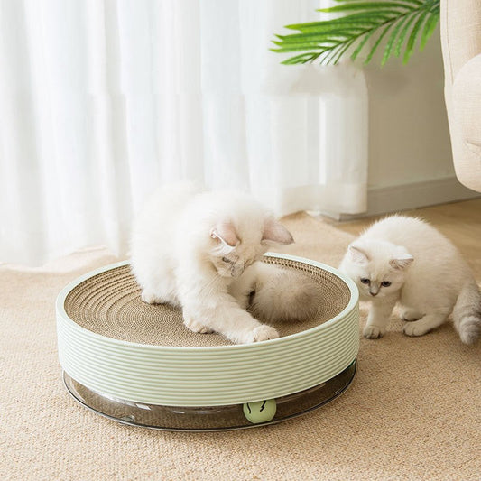KFX-1595325 Three-in-One Corrugated Cat Scratch Board and Toy with Balls - Grey Green / Milky White