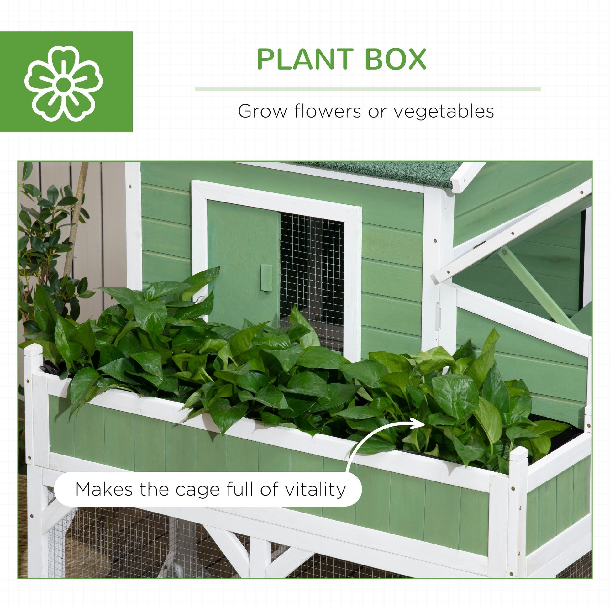 KFX-1598781 49" Small Chicken Coop with Enclosed Run and Garden Space for 2-4 Birds, Green Fir Wood Construction