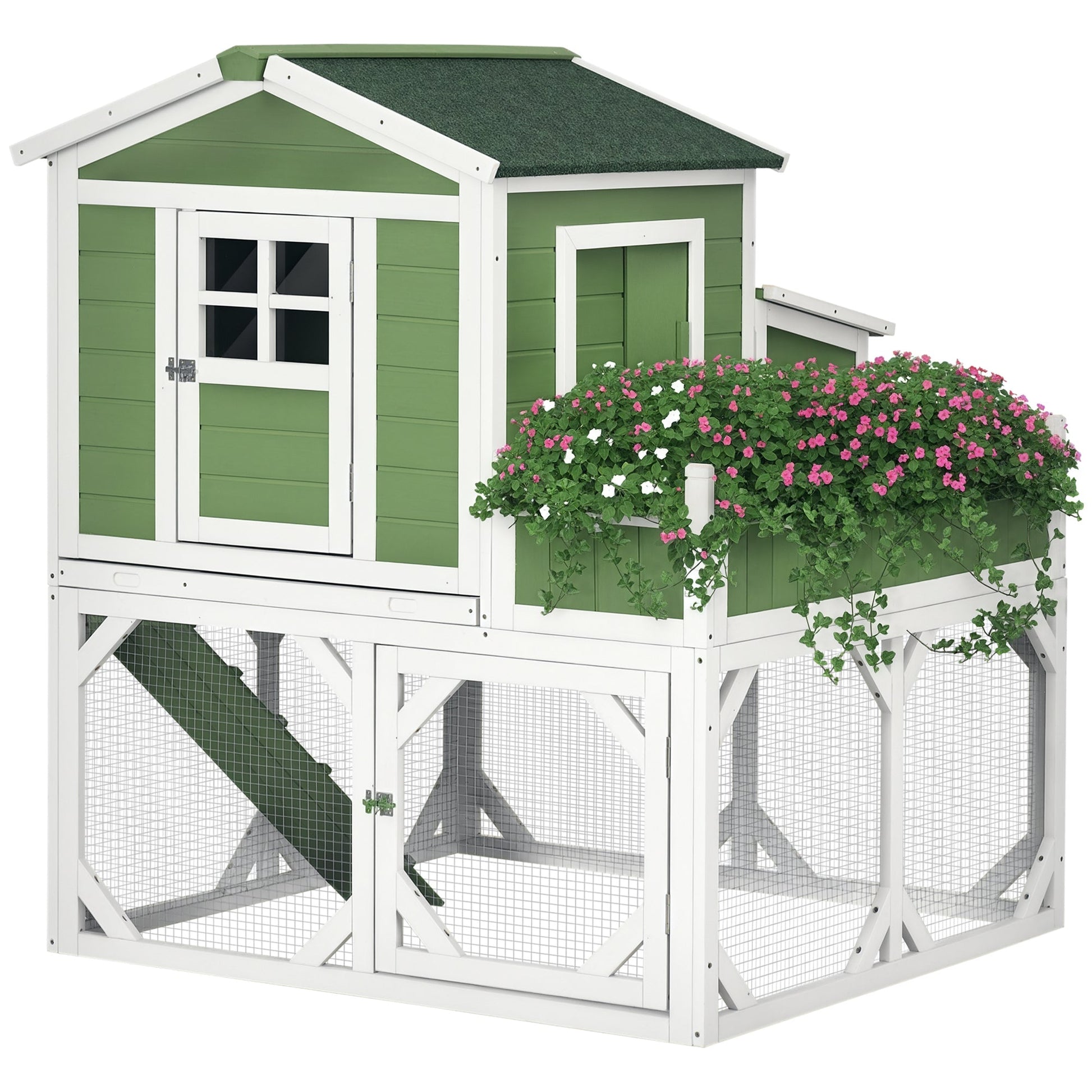 KFX-1598781 49" Small Chicken Coop with Enclosed Run and Garden Space for 2-4 Birds, Green Fir Wood Construction