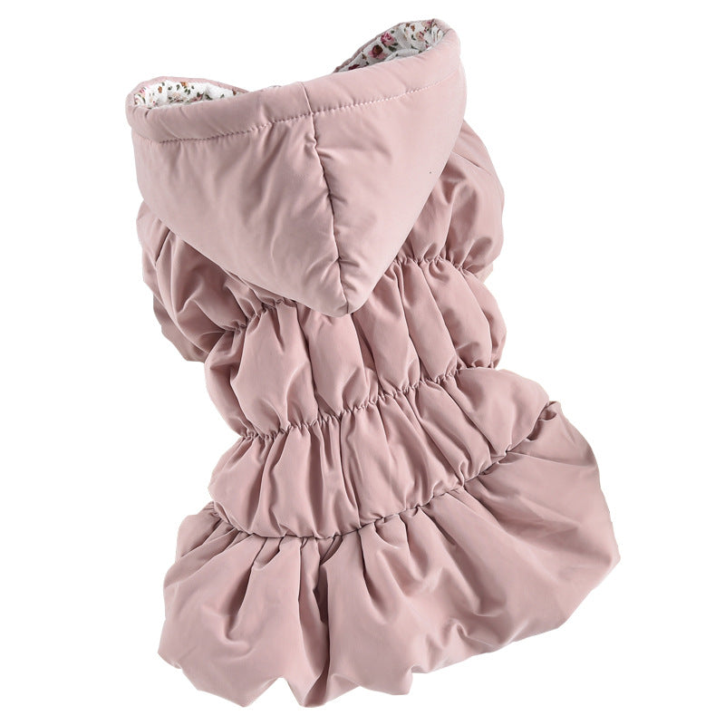KFX-1599549 Floral Cotton Bubble Skirt Pet Clothes for Dogs and Cats - Winter Warmth in Pink and Blue