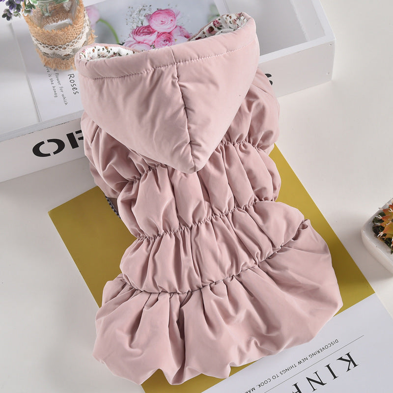 KFX-1599549 Floral Cotton Bubble Skirt Pet Clothes for Dogs and Cats - Winter Warmth in Pink and Blue