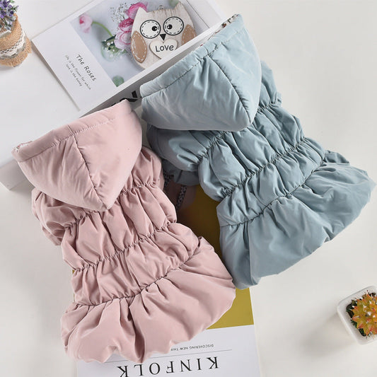 KFX-1599549 Floral Cotton Bubble Skirt Pet Clothes for Dogs and Cats - Winter Warmth in Pink and Blue