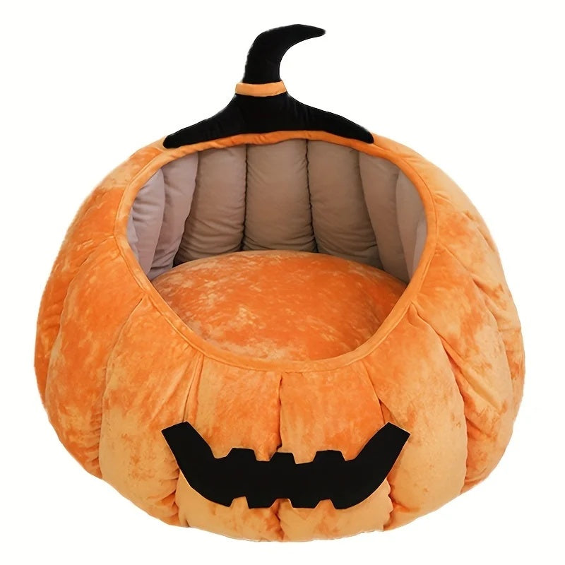 KFX-1602365 Cozy Cartoon Pumpkin Pet Bed for Cats and Small Dogs - Soft Plush Nest for Fall and Winter
