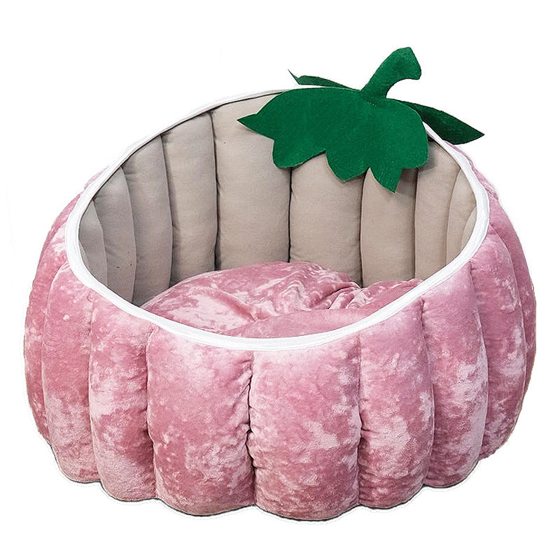 KFX-1602365 Cozy Cartoon Pumpkin Pet Bed for Cats and Small Dogs - Soft Plush Nest for Fall and Winter