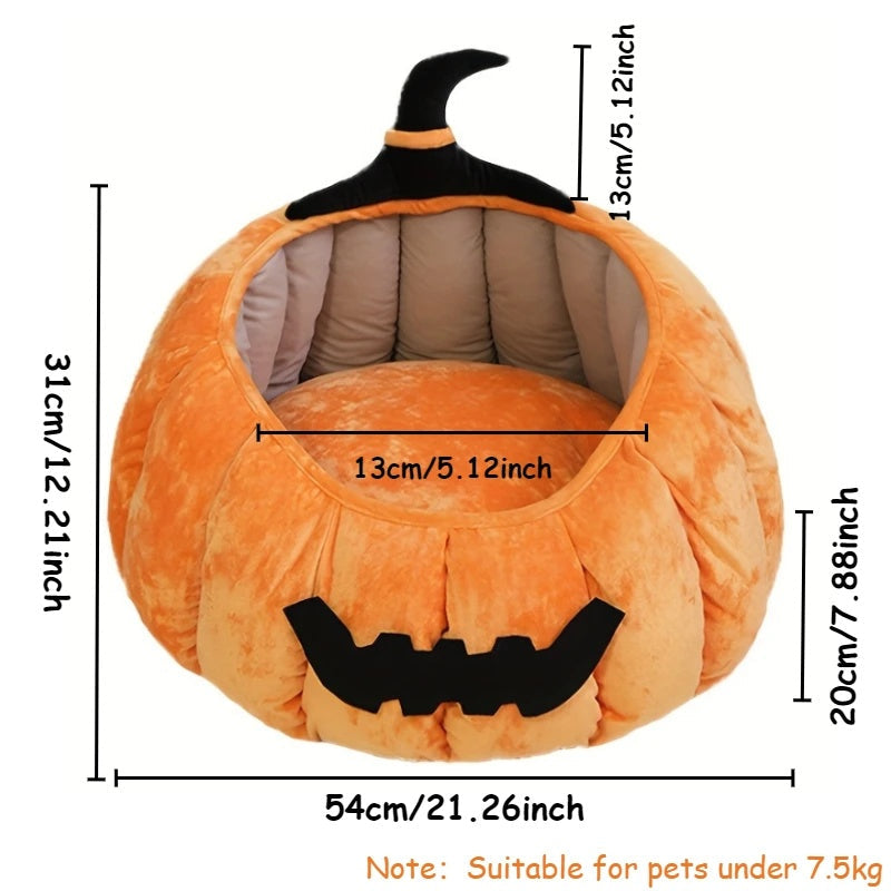 KFX-1602365 Cozy Cartoon Pumpkin Pet Bed for Cats and Small Dogs - Soft Plush Nest for Fall and Winter