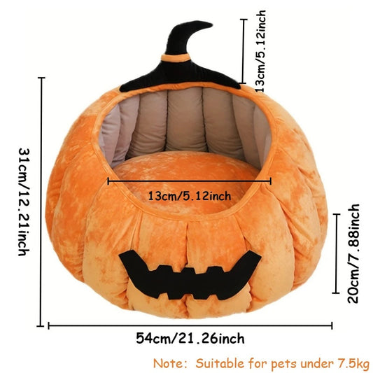 KFX-1602365 Cozy Cartoon Pumpkin Pet Bed for Cats and Small Dogs - Soft Plush Nest for Fall and Winter