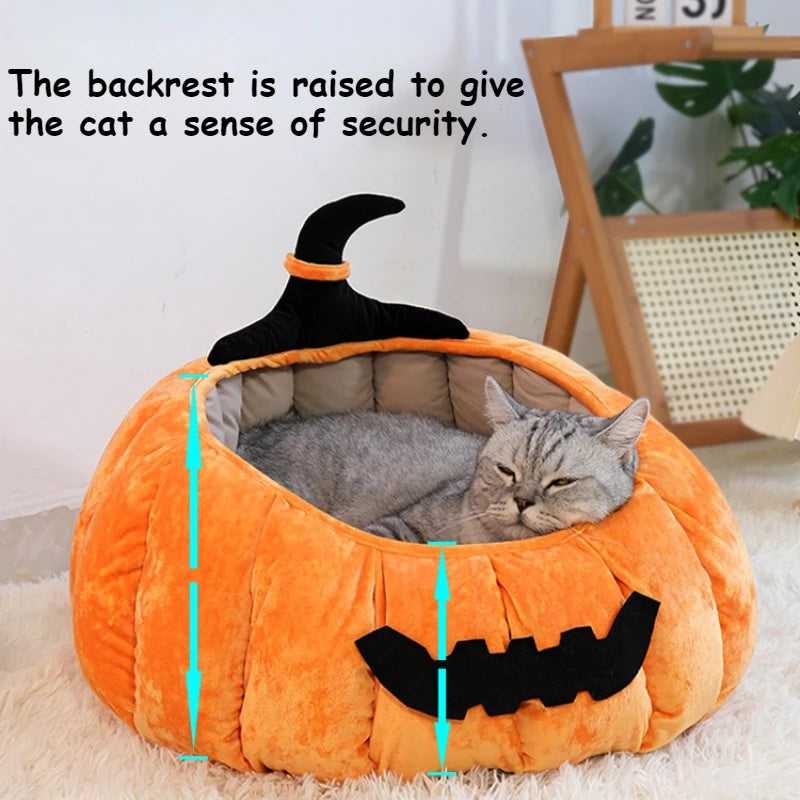 KFX-1602365 Cozy Cartoon Pumpkin Pet Bed for Cats and Small Dogs - Soft Plush Nest for Fall and Winter