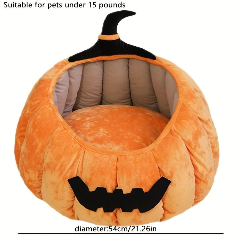 KFX-1602365 Cozy Cartoon Pumpkin Pet Bed for Cats and Small Dogs - Soft Plush Nest for Fall and Winter