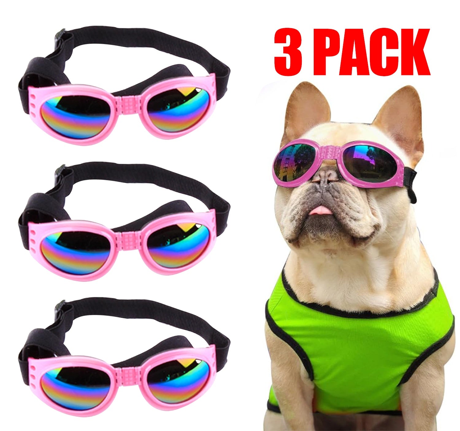 KFX-1602493 Adjustable Pet Sunglasses for Small Medium Dogs and Cats - UV, Wind & Dust Protection with Foldable Frame