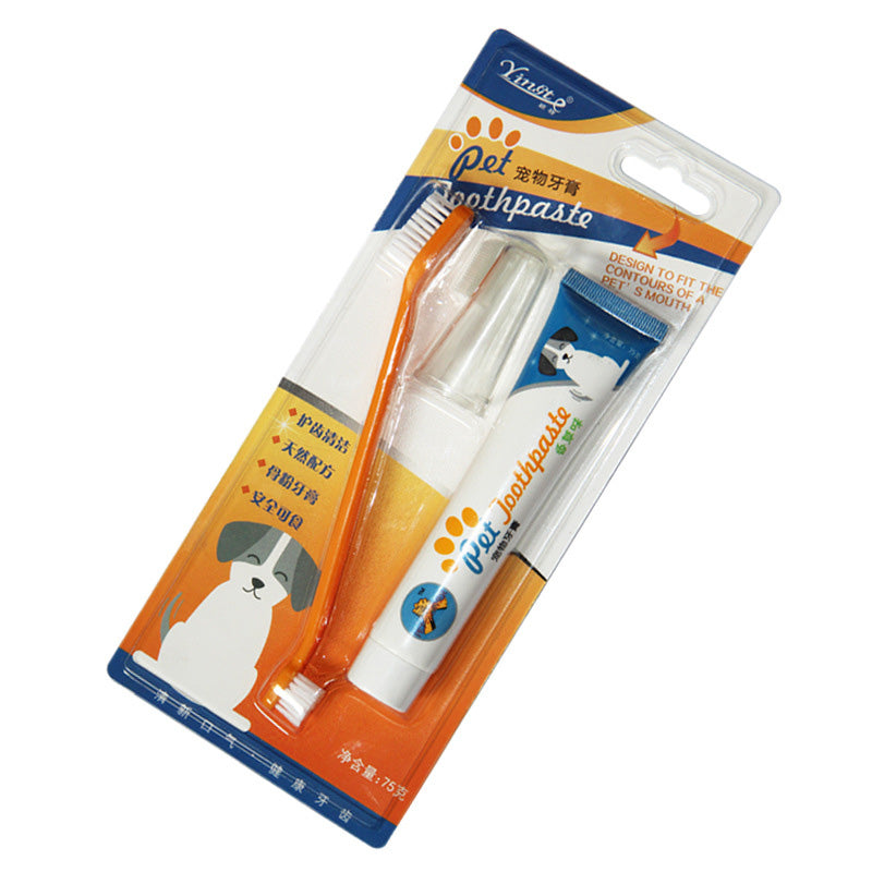KFX-1602749 Pet Toothpaste Set for Dogs and Cats - Vanilla and Beef Flavor, Periodontal Care with Finger Sleeves
