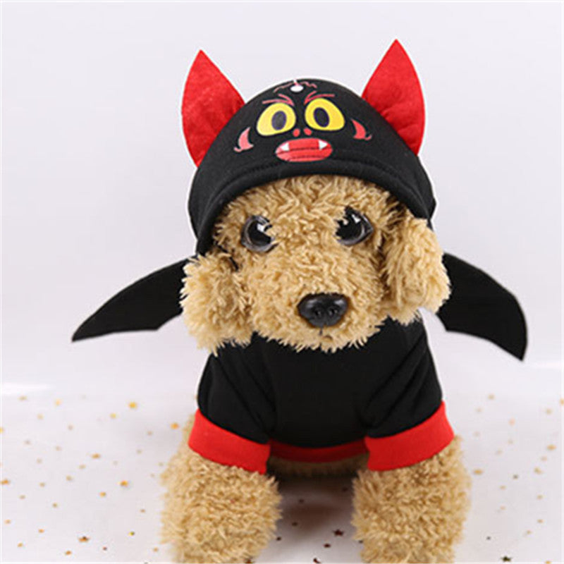 KFX-1605053 Halloween Bat Wings Pet Sweater – Cozy Hooded Design for Pets with Red and Black Wings, Made from Warm Fleece Fabric