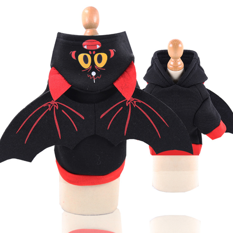 KFX-1605053 Halloween Bat Wings Pet Sweater – Cozy Hooded Design for Pets with Red and Black Wings, Made from Warm Fleece Fabric