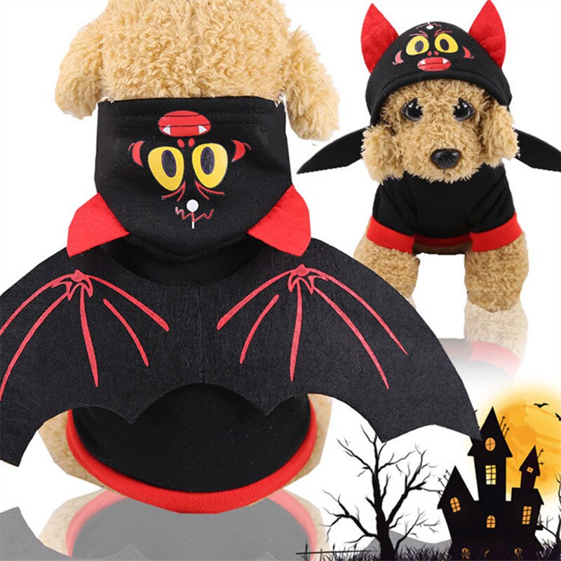 KFX-1605053 Halloween Bat Wings Pet Sweater – Cozy Hooded Design for Pets with Red and Black Wings, Made from Warm Fleece Fabric