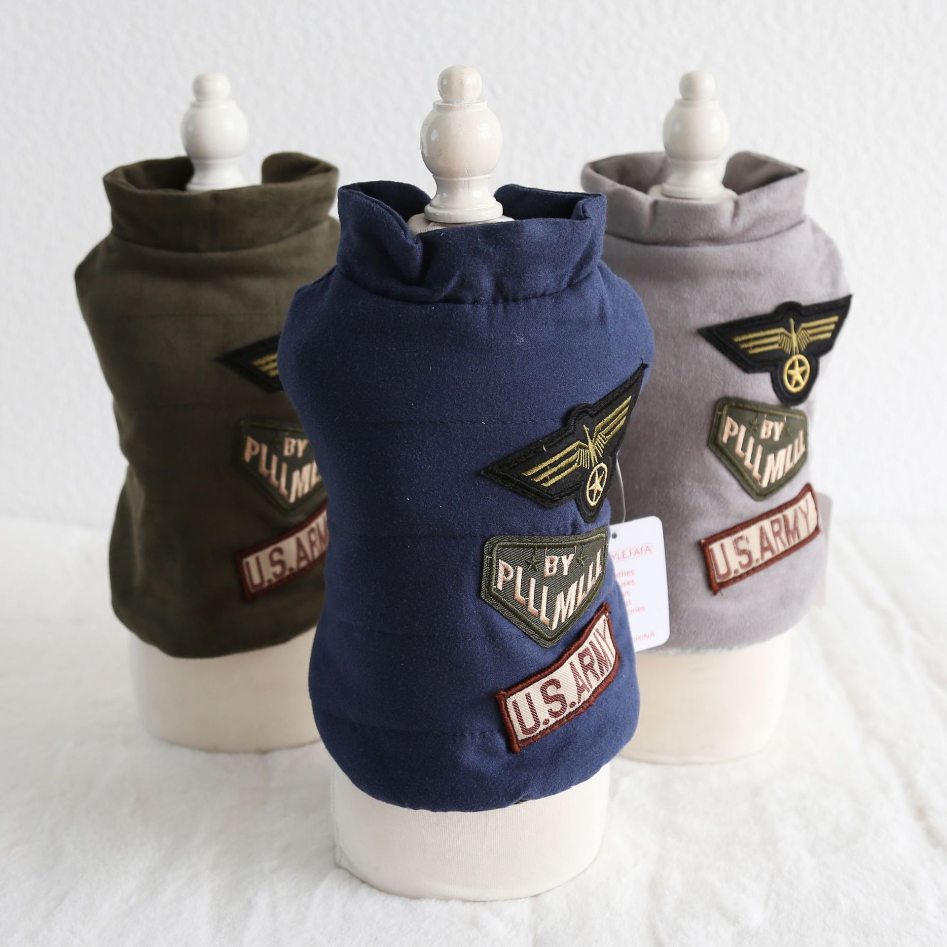 KFX-1605309 Military-Inspired Velvet Pet Vest in Gray and Navy Blue - Sizes XS to XL