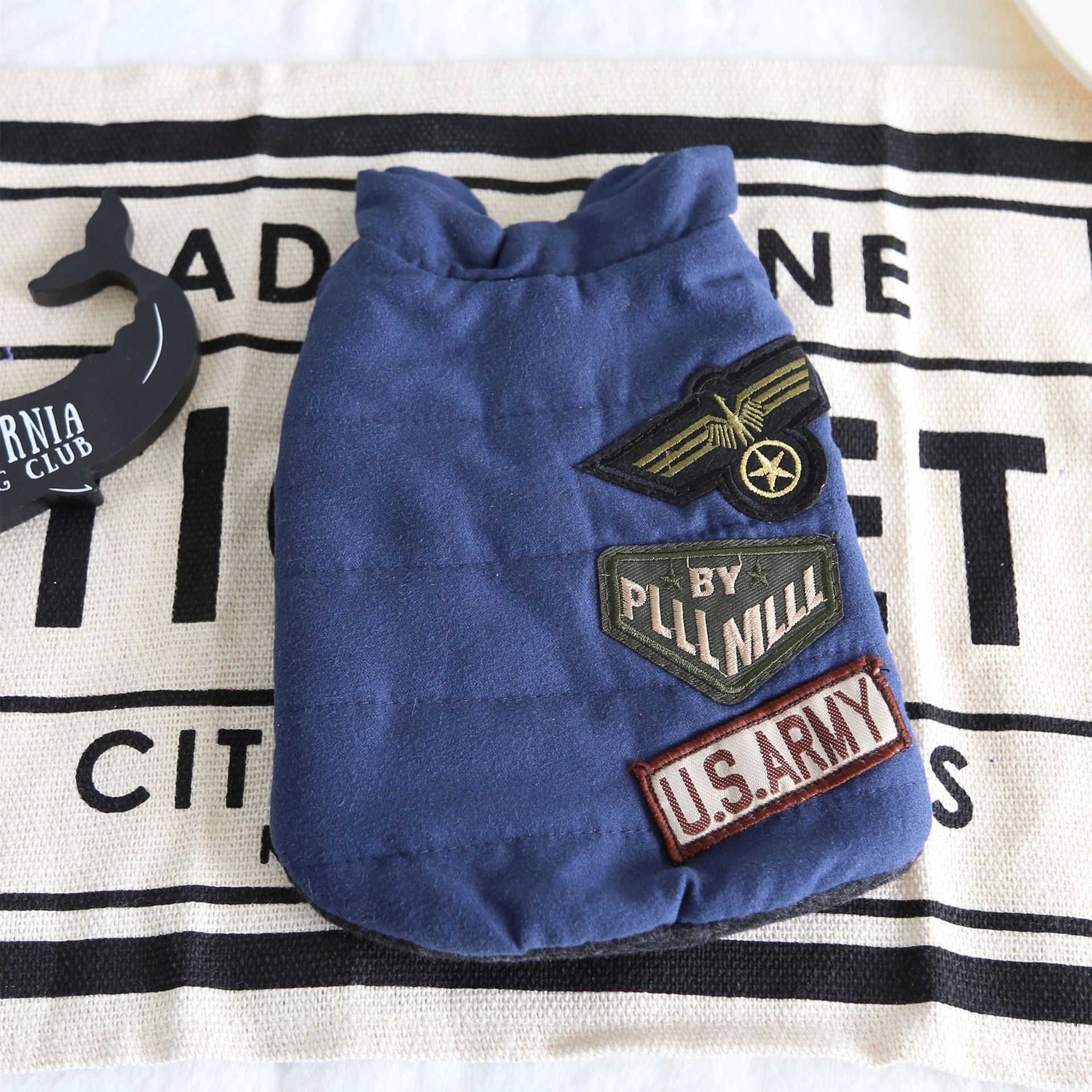 KFX-1605309 Military-Inspired Velvet Pet Vest in Gray and Navy Blue - Sizes XS to XL