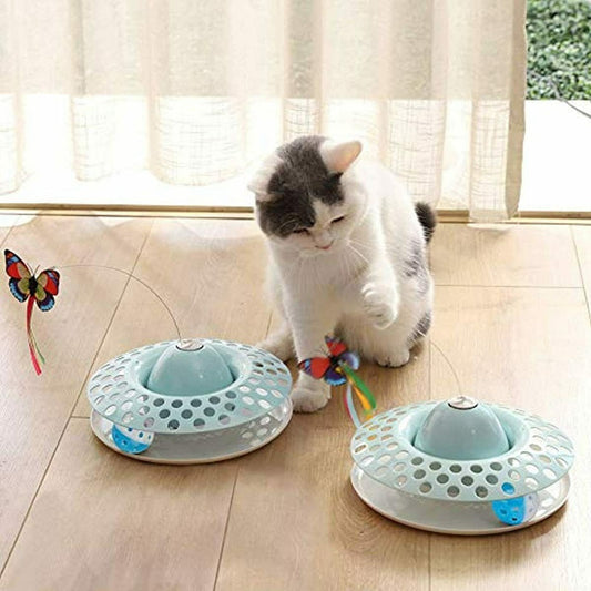 KFX-1605693 Automatic Electric Rotating Butterfly & Glowing Ball Cat Toy Set