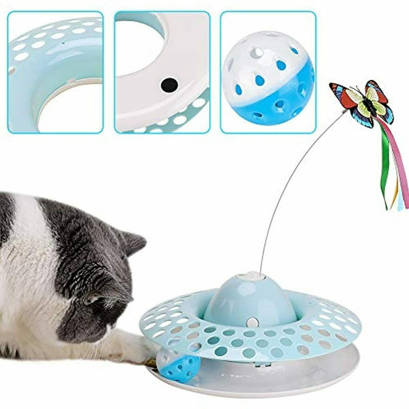 KFX-1605693 Automatic Electric Rotating Butterfly & Glowing Ball Cat Toy Set