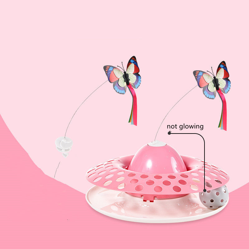 KFX-1605693 Automatic Electric Rotating Butterfly & Glowing Ball Cat Toy Set