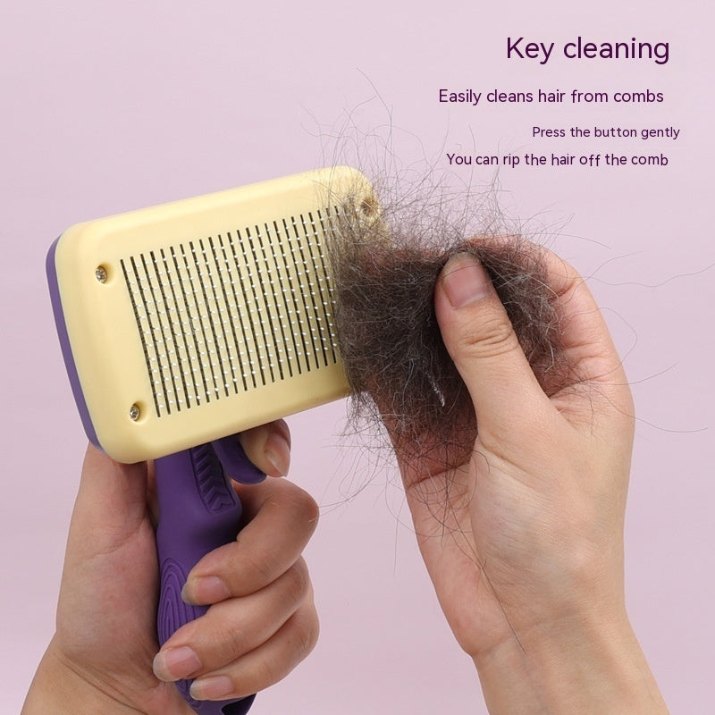 KFX-1606461 Automatic Cat and Dog Hair Comb - Purple PP Pet Grooming Tool