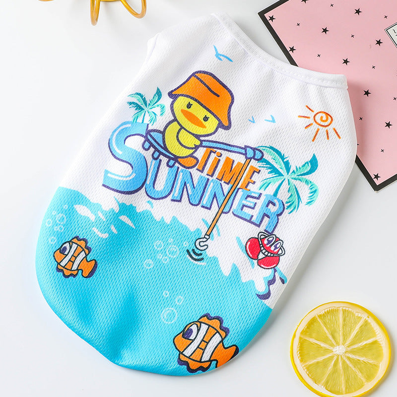 KFX-1607229 Summer Cartoon Printed Pet Vest - Lightweight Polyester Clothing for Dogs and Cats (XS-XXL)