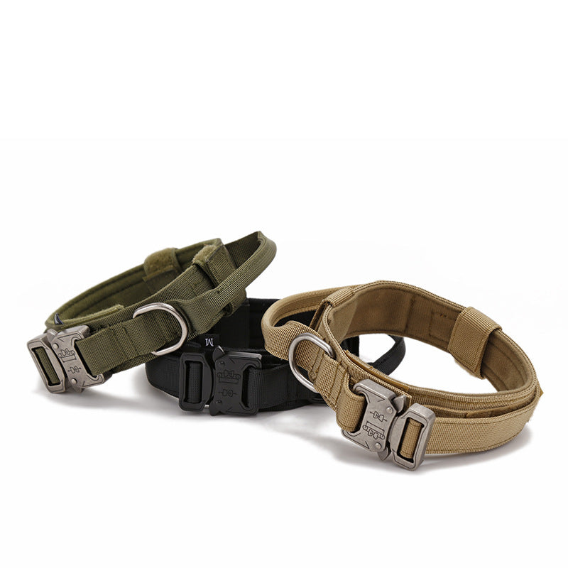 KFX-1608637 Durable Nylon Adjustable Tactical Dog Collar for Medium and Large Breeds - Black, Army Green, Khaki