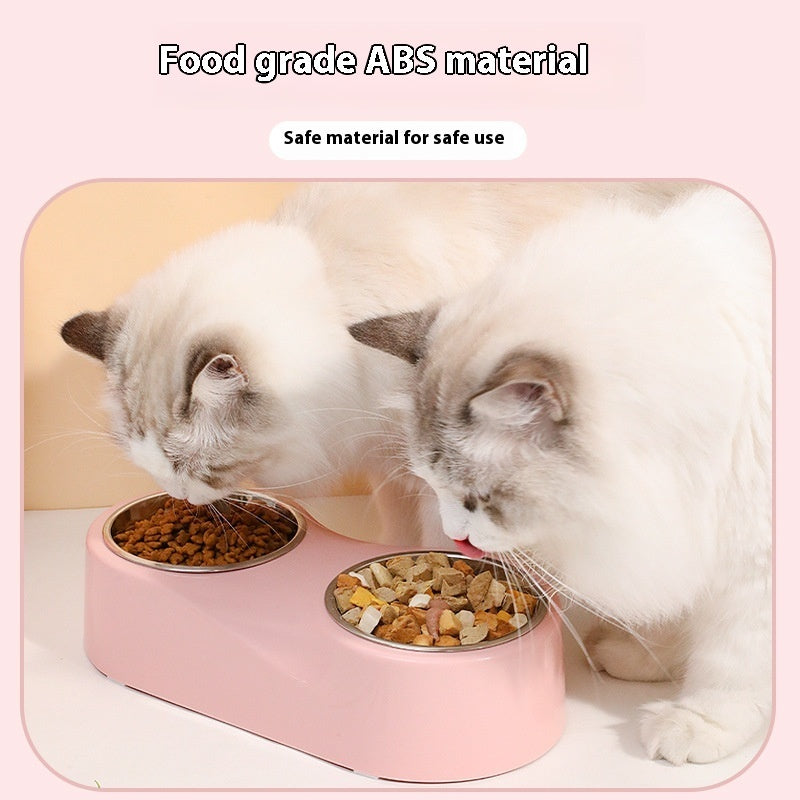 KFX-1612477 Double Bowl Cat Water Bowl in Pink and Gray - ABS Stainless Steel Design