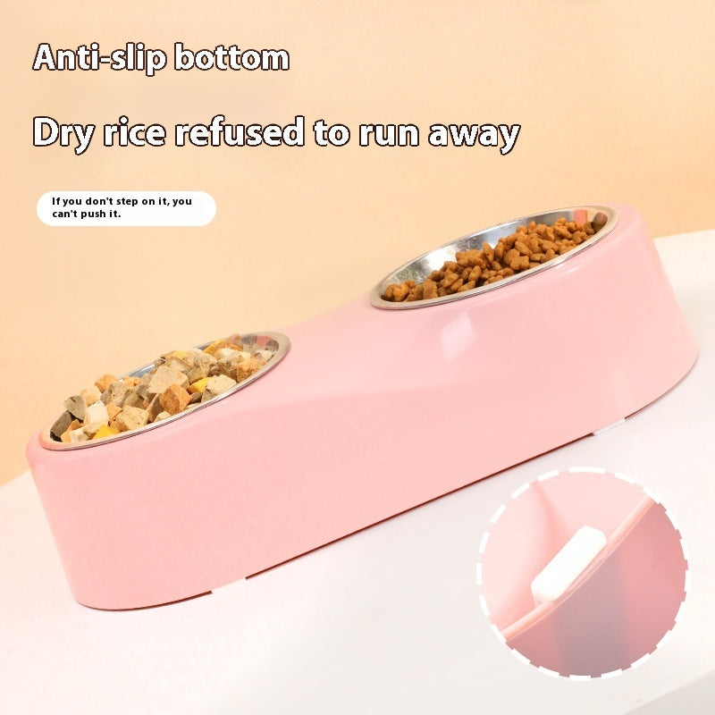 KFX-1612477 Double Bowl Cat Water Bowl in Pink and Gray - ABS Stainless Steel Design