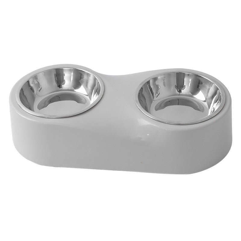 KFX-1612477 Double Bowl Cat Water Bowl in Pink and Gray - ABS Stainless Steel Design