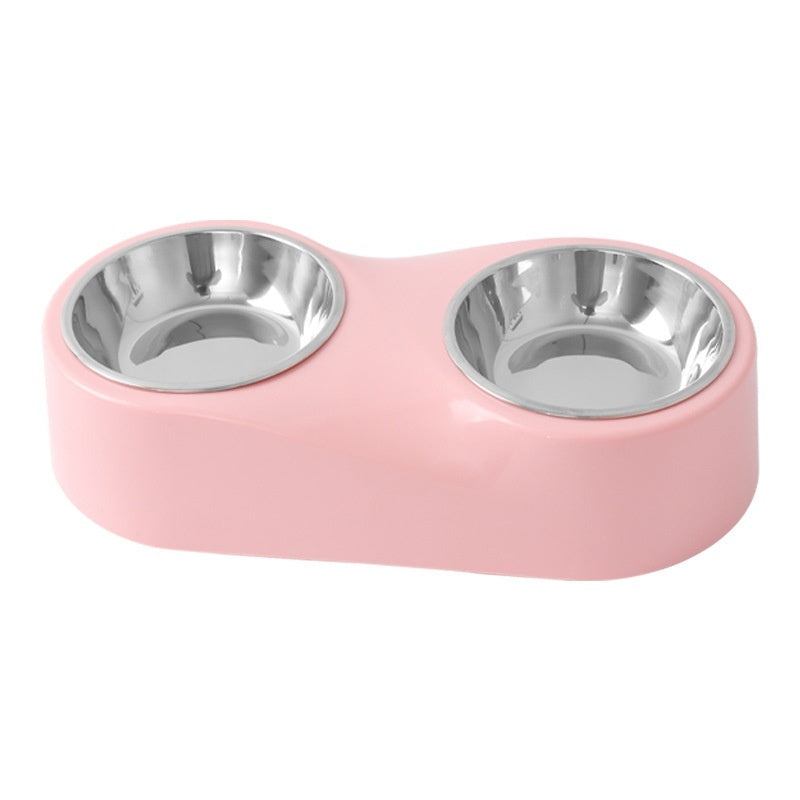 KFX-1612477 Double Bowl Cat Water Bowl in Pink and Gray - ABS Stainless Steel Design