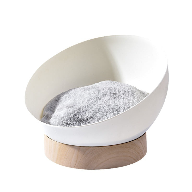 KFX-1616445 Stylish White Wood Grain Plastic Open Cat Nest for Cozy Relaxation