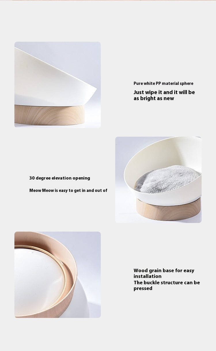 KFX-1616445 Stylish White Wood Grain Plastic Open Cat Nest for Cozy Relaxation