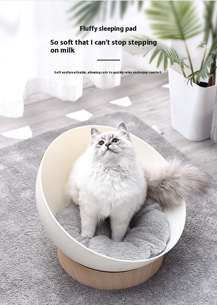 KFX-1616445 Stylish White Wood Grain Plastic Open Cat Nest for Cozy Relaxation