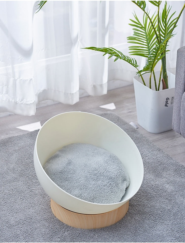 KFX-1616445 Stylish White Wood Grain Plastic Open Cat Nest for Cozy Relaxation