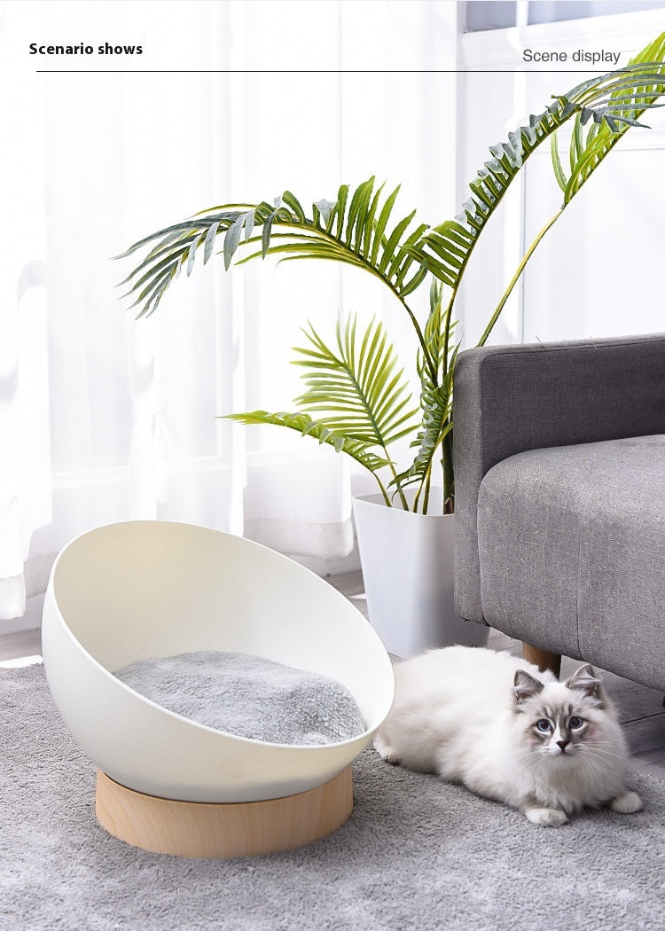 KFX-1616445 Stylish White Wood Grain Plastic Open Cat Nest for Cozy Relaxation