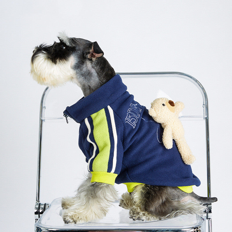 KFX-1616957 Cubs Style Baseball Uniform Dog Jacket for Spring and Autumn in Cotton with Detachable Bear