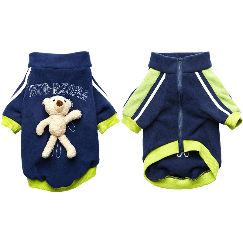 KFX-1616957 Cubs Style Baseball Uniform Dog Jacket for Spring and Autumn in Cotton with Detachable Bear