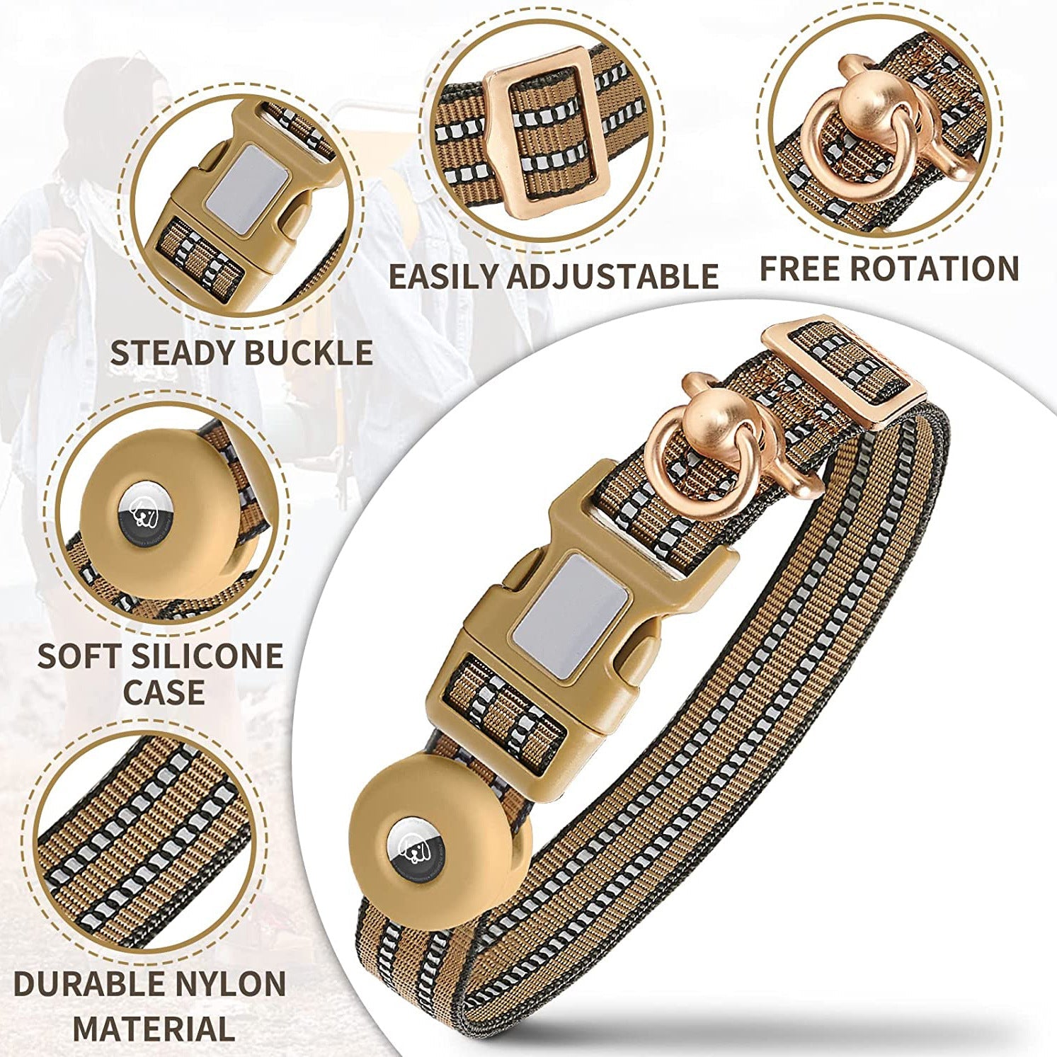 KFX-1618365 Silicone Anti-Lost Dog Collar with Monochrome Design, Nylon Material, Four Seasons, Multiple Sizes