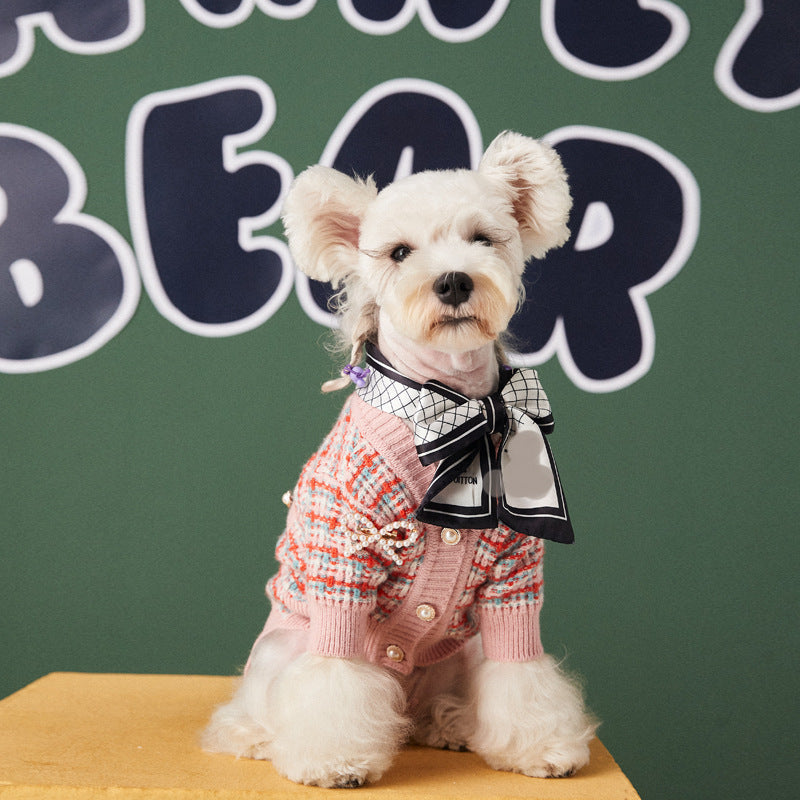 KFX-1620157 Small Fragrance Sweater Cardigan for Pets in Pink Wool