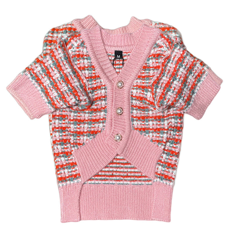KFX-1620157 Small Fragrance Sweater Cardigan for Pets in Pink Wool